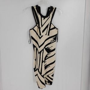 RONNY KOBO womens S creme & black knit bodycon mini dress